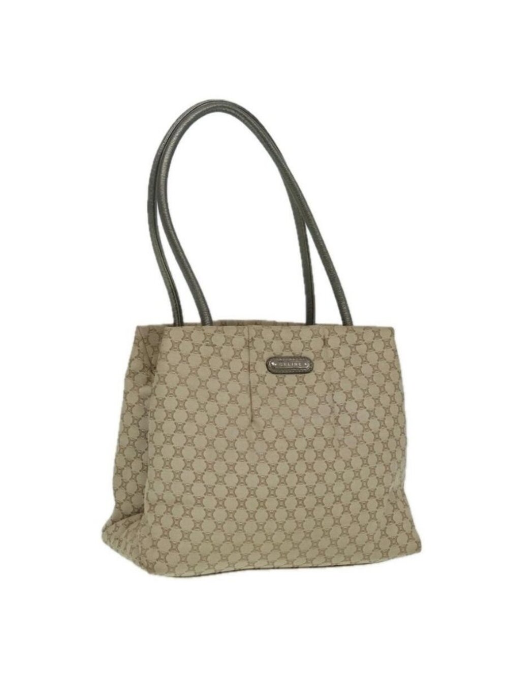 Authentic CELINE Macadam Canvas Shoulder Bag Beige Gold